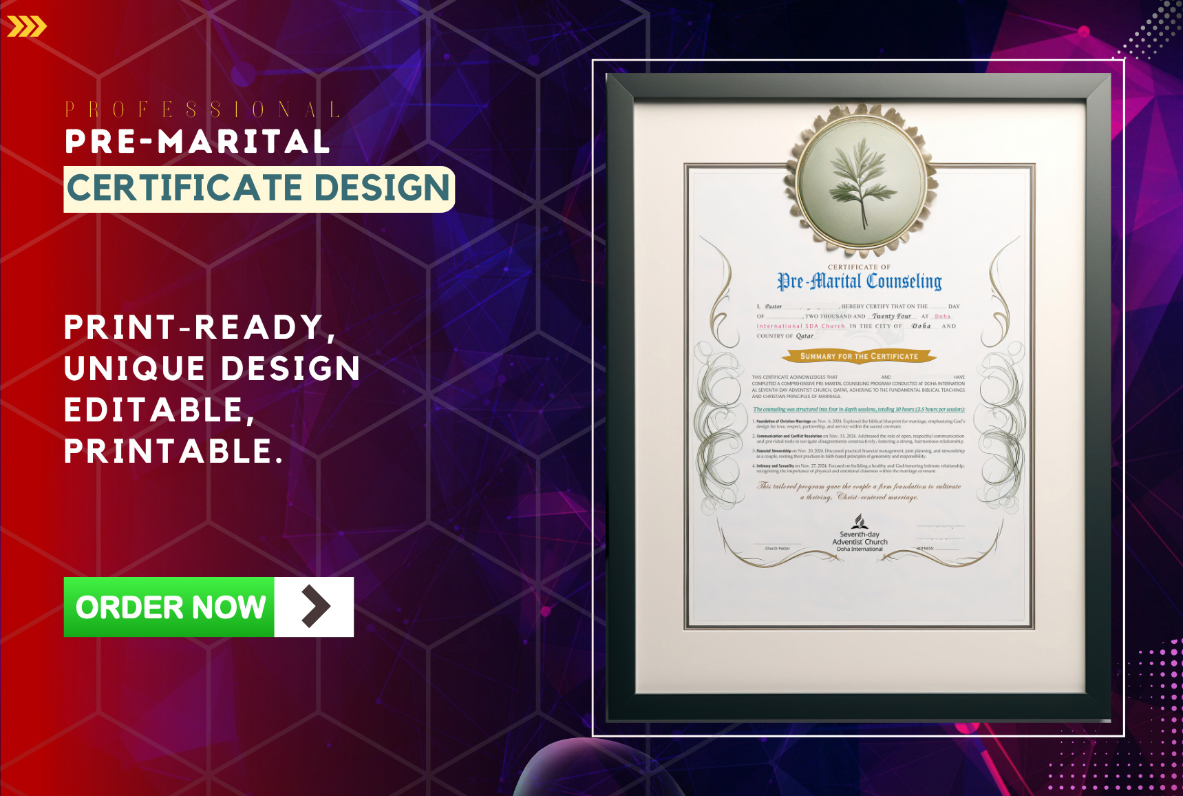 Pre-Marital Counseling Certificates design certificate templet certificated design education certificate marriage certificates