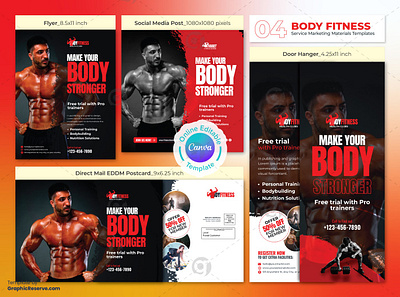 Body Stronger Marketing Material Bundle Template Canva Design fitness direct mail eddm fitness door hanger fitness eddm mailer fitness eddm postcard fitness flyer fitness postcard fitness social media banner fitness social media post gym direct mail eddm gym door hanger gym eddm mailer gym eddm postcard gym flyer gym postcard gym social media banner gym social media banner bundle gym social media post