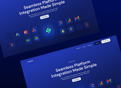 Integration software management website blue business dark mode hero section integrate integration integrations landing page landingpage management platform saas slack software tools ui ui design web design website workflow