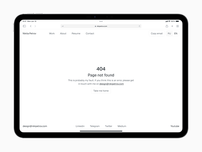 404 Page in Product Designer's Portfolio 404 page apple clean design design inspiration interaction design interactive elements ios design ipad ipados design minimal design modern ui portfolio product design ui design user interface ux design visual design