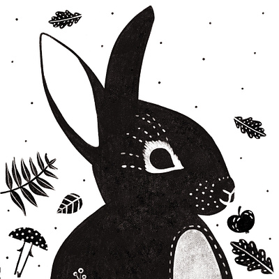 Woodland Animal Prints / Bunny black bunny childrens illustration cozy vibes digital art forest graphic design illustration kids room decor minimalist nature art nature prints nursery art rustic decor white wildlife woodland creatures