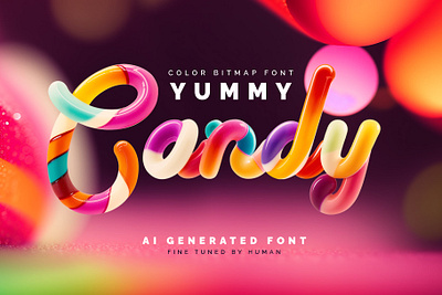 Yummy Candy - Color Bitmap Font 3d alphabet branding design font illustration lettering type typeface typography ui