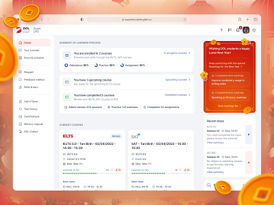 New Year Learning Management System course dashboard holiday learning mangement system lms lunar new year menu side card student study dashboard tet holiday