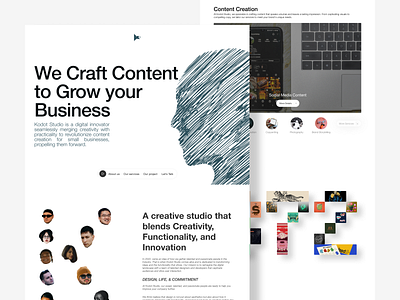 Kodot Studio - Creative Agency Landing Page agency black branding clean creative design figma landing page marketing simple ui uiux ux website white