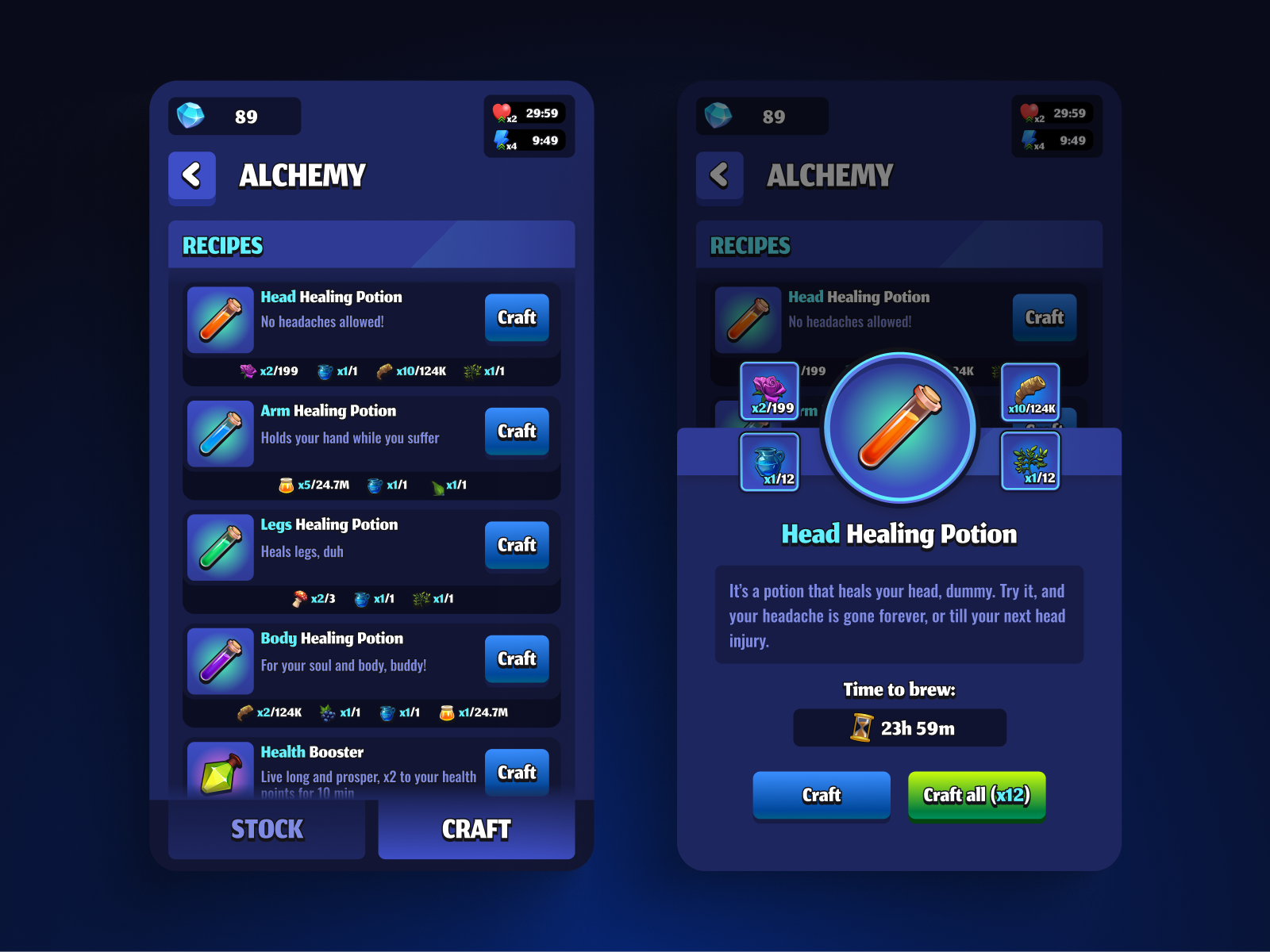 Game Alchemy Craft pop-up alchemy app craft game game ui mobile mobile game ui