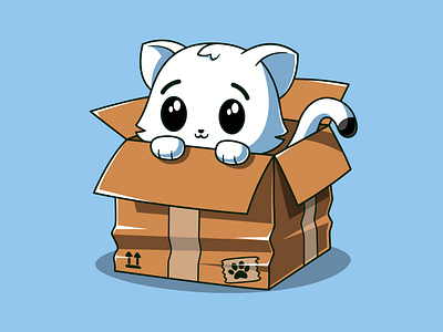 A cute kitten looks out of the box 🐾📦 cartoon cuteanimals design digitaldrawing graphic design illustration illustrationdesign kawaiiart typography vector vector illustration