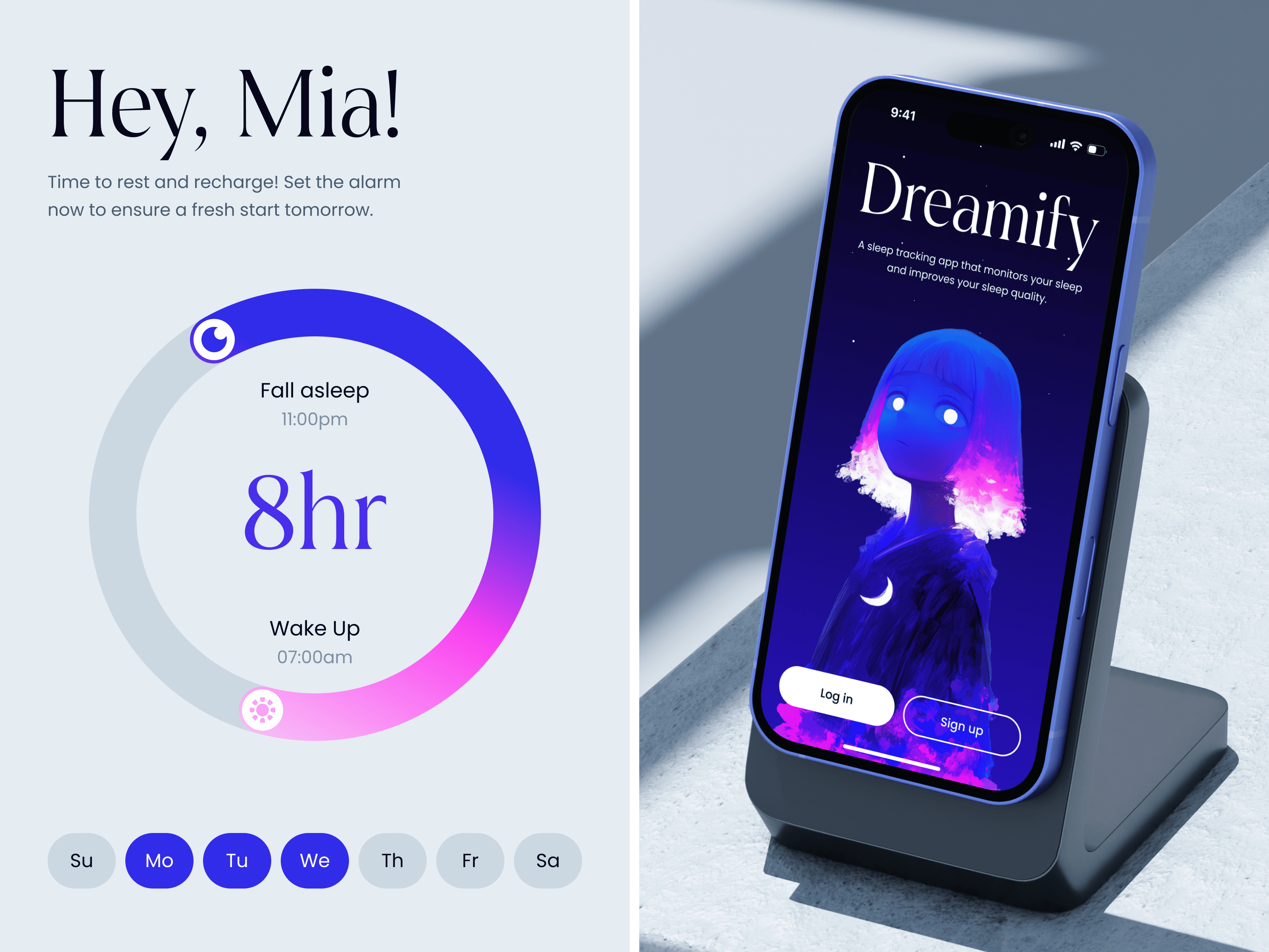 Example of Dreamify. Sleep tracker App