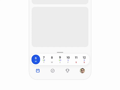 Calendar Bar for a Planner App animation app calendar ios light management minimal mobile mobile app motion graphics planner product design sheet simple swipe time todo ui week