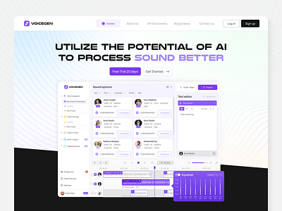 VOICEGEN - AI-Powered Voice Editor Website ai branding dashboard saas software sound editor voice editor website