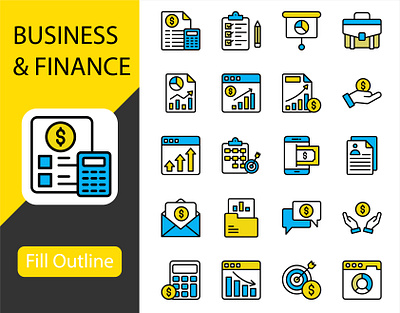 BUSINESS & FINANCE COLOR LINE ICONS business finance design graphic design vector