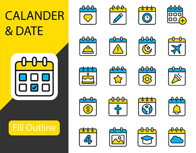 CALANDER & DATE COLOR LINE ICONS calander date design graphic design illustration ui vector