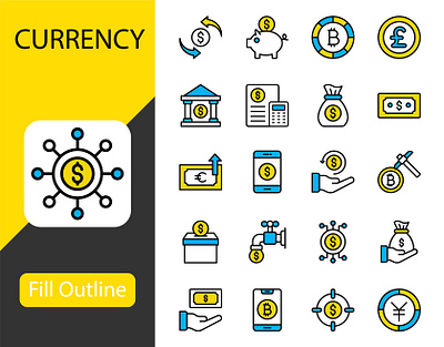 Currency Line Color Icons graphic design illustration ui vector