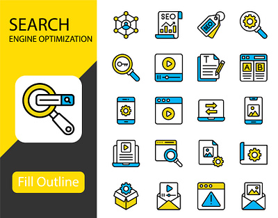 Search Engine Optimization Color Line Icons design graphic design search engine optimization seo vector