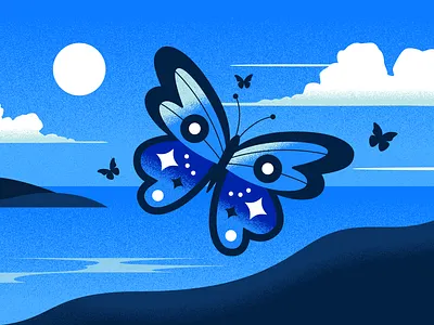 Bluesky blue bluesky branding butterfly graphic design illustration island ocean sea texture