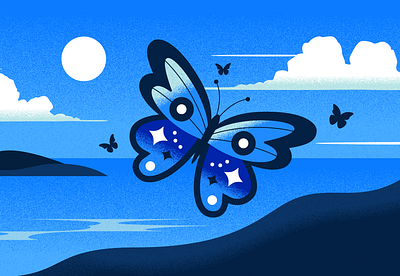 Bluesky blue bluesky branding butterfly graphic design illustration island ocean sea texture