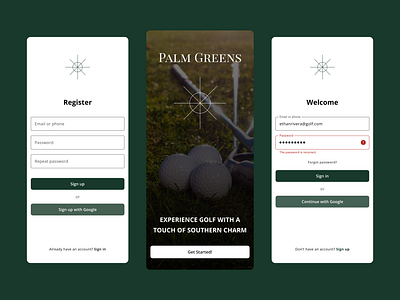 Golf Club Mobile App ━ Login, Sign Up, Onboarding login logo onboarding sign up ui ux