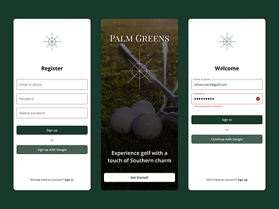 Golf Club Mobile App ━ Login, Sign Up, Onboarding logo ui ux