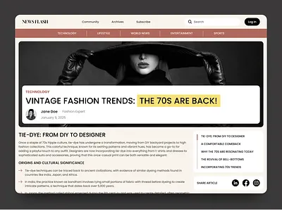 News Website Article Page Design article page classic color scheme content design digital news figma news article readability focus retro aesthetic retro ui uiux trends user engagement vintage style visual hierarchy web typography website