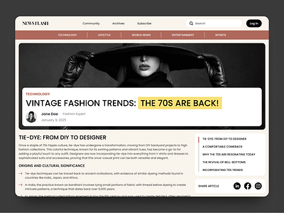 News website - Article Page article page classic color scheme content design digital news figma news article readability focus retro aesthetic retro ui uiux trends user engagement vintage style visual hierarchy web typography website