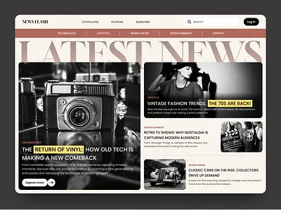 News website - Main page bold typography digital newspaper figma hero block main page modern web design news portal news website retro design ui design ux design vintage style web design trends