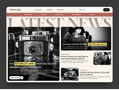 News website - Main page bold typography digital newspaper figma hero block main page modern web design news portal news website retro design ui design ux design vintage style web design trends