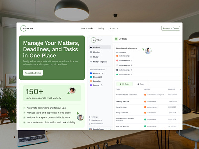 Matterly - Legal Task Management for Attorneys attorney dashboard design hero hero section landing law legal legal platform legal product legal task management legal work management new platform popular design project management task management