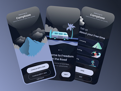 CampEase – Your Ultimate Camping Companion App figma graphic design ui ui design ux ux design