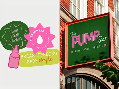 The Pump Bar - A Pumping Supply Store Brand breastfeeding feminine branding signage design sticker design womens branding