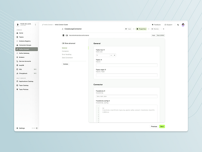 Kafka connect wizard data streaming form friendlyui kafka kafka connect product design ui ux