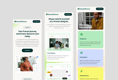 School of Framer Website creative design framer landing page learning ui ui design website website design