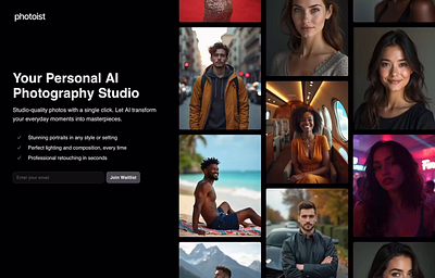 AI photo studio waitlist animation ui