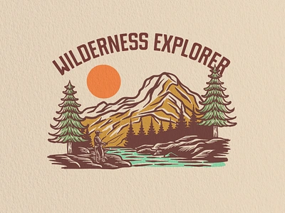 Wilderness Explorer apparel badge branding design graphic design handdrawn illustration logo nature outdoor retro tshirt vintage