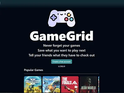 GameGrid - Full Stack Web Application website mockup