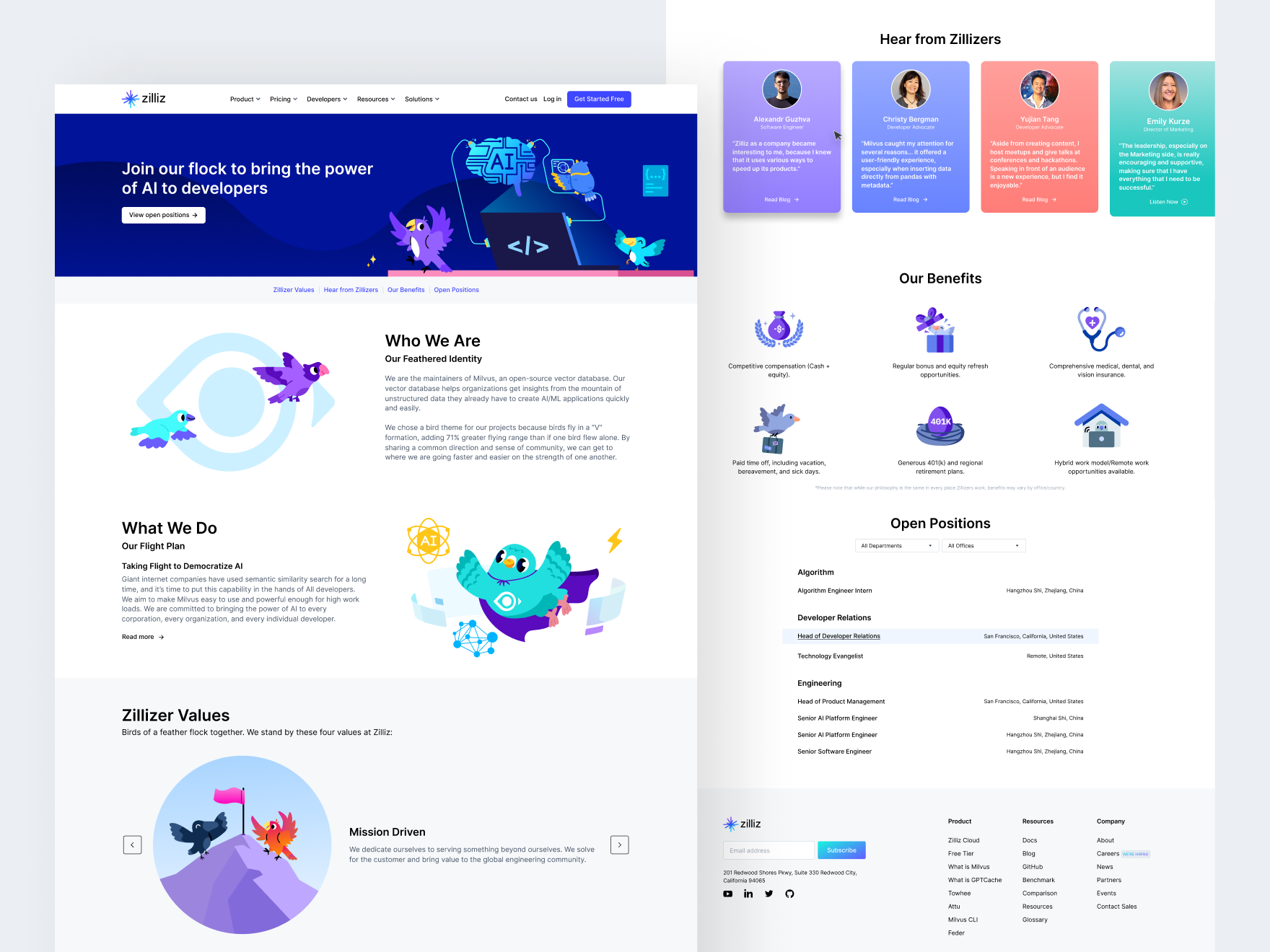 Career Page, illustrated birds, vector database, culture