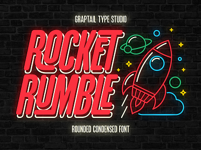 GTS Rocket Rumble arcade condensed font features fonts game font ligature font neon rounded font typogaphy