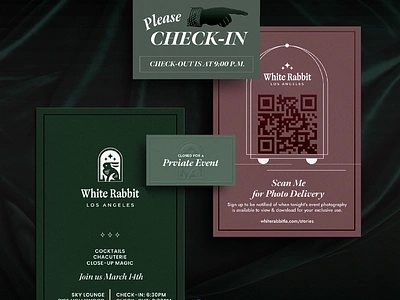 White Rabbit Event Design Suite cards check in creative direction design entertainment event flyer graphic design poster qr code