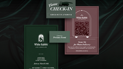 White Rabbit Event Design Suite cards check in creative direction design entertainment event flyer graphic design poster qr code