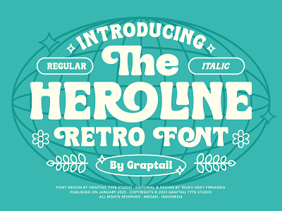 Heroline - Retro Font 70s 80s 90s chunky condensed font decorative display font graptail ligatures nostalgia old school quirky retro rounded font sans serif typeface typography vintage