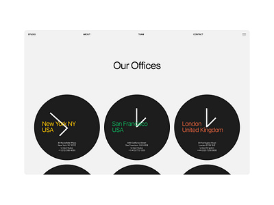 Studio office locations bold branding design logo minimal typography ui website