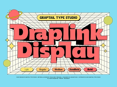 Draplink - Display Fonts 70s 80s 90s chunky decorative display family font font family graptail ligatures nostalgia quirky retro sans serif typeface vintage