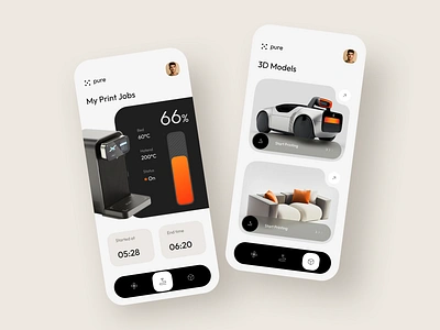 3D Printer Mobile App 3d printer app beige minimal mobile app product design soft trending ui ux