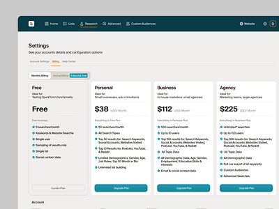 Sparktoro - Settings ai analytics clean configure data design digital interface manage marketing minimal pricing product product design saas settings ui ux web design web page