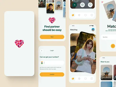Matching App, One Swipe at a Time App UI Design android app android app design android app development animation appmockup cleandesign connectionapp datingappdesign graphic design illustrator intuitiveui logo matchandchat moderndating partnermatchingapp sleekinterface socialconnectionapp tinderclone ui uiuxdesign