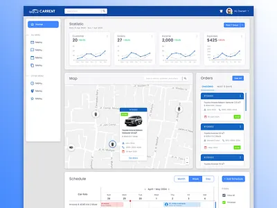 Example of Car Rental Owner User Dashboard UI apps blue car rent dashboard figma graphic design light theme logo owner simple ui uiux user user interface web3