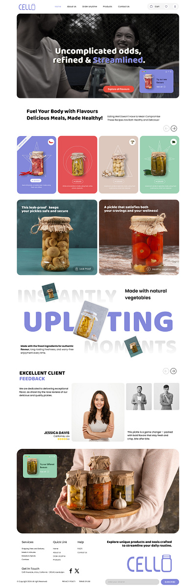 CELLO - Healthy Pickle Store Landing Page 3d branding graphic design landing page new design online food online food landing page ui ui ux user experience user interface ux web design web development website design