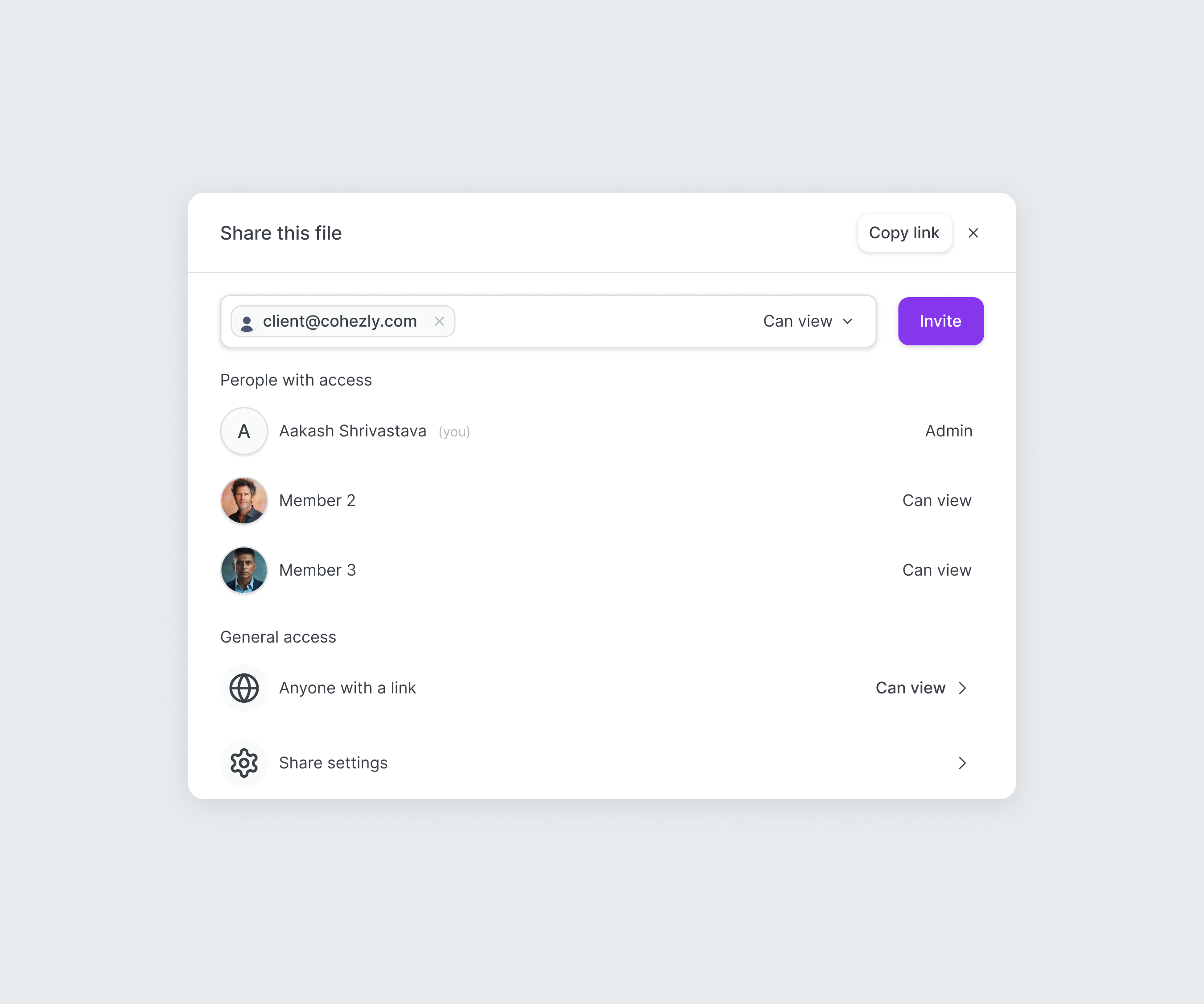 Invite users modal | Cohezly invite users saas ui ux