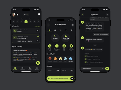 NextPace - Personalized Training App Design. ai ai chat app app design branding chat dark mode fitness ios app metrics running sport sport app training app ui uiux ux workout