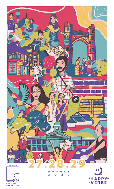 IDAM - People and the city cards digitalart graphic design idam illustration people of the city pop colors poster trivandrum