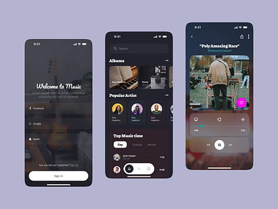 Music App app color dark login mobile player ui ux