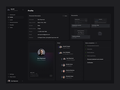 HR Dashboard User Side - Profile Page chart dashboard data documents file hr hr management information interaction morva morva labs personal product design profile profile page saas saas dashboard schdule tasks user side